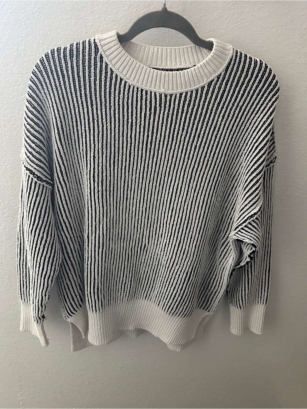 Natural Reflections Black & White Striped Crewneck Sweater